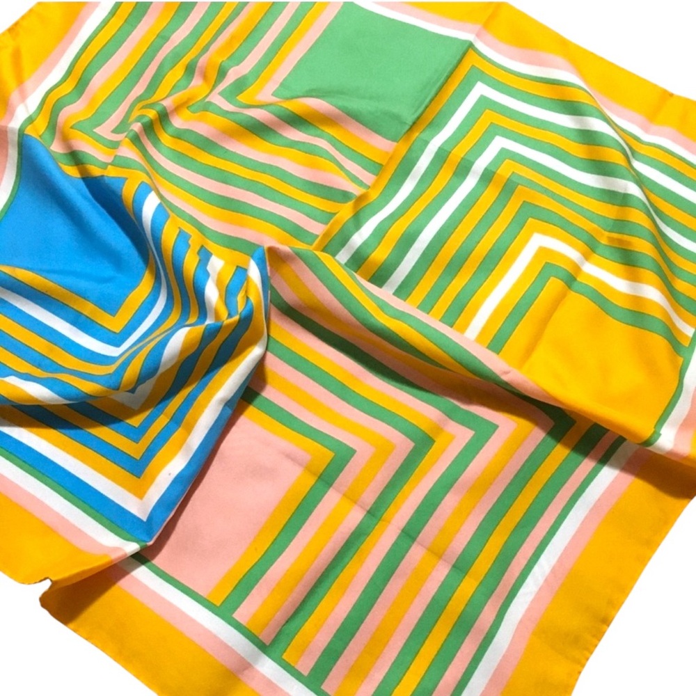 CHRISTIAN DIOR SILK WOVEN SCARF YELLOW GREEN BLUE Geometric